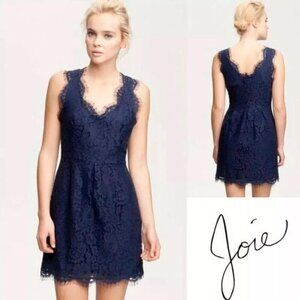 Joie Rori Cotton Blend Navy Blue Sleeveless Lace Mini Dress